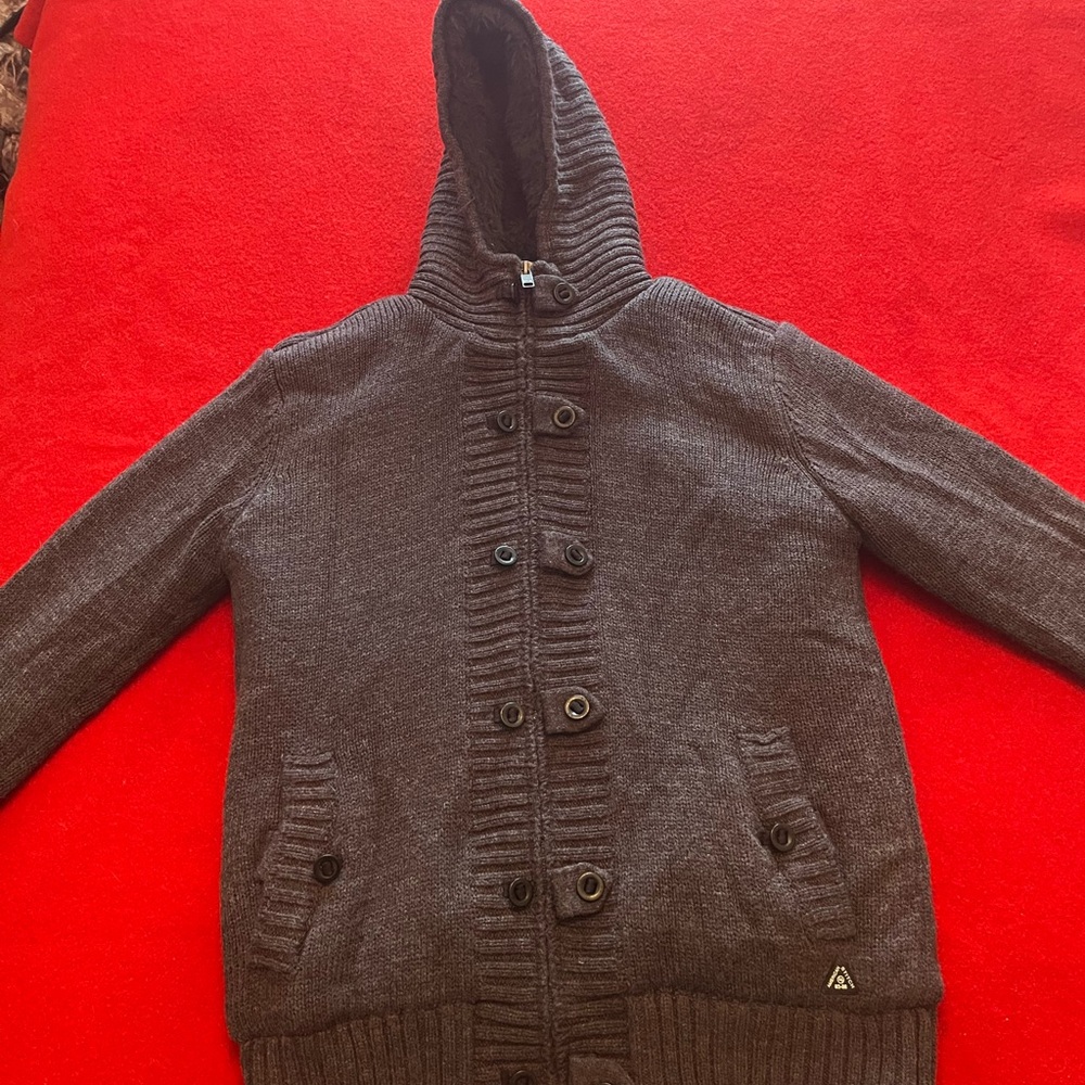 Grey Hooded Cardigan Sweater
